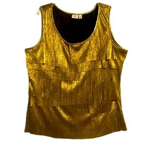 Retro Glam Gold Sleeveless Shirt Blouse 22/24 Mobwife Tiered Ruffled Scoop Neck